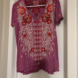 Johnny Was Women’s Short Sleeve Knit Tee Floral Embroidered Size XS